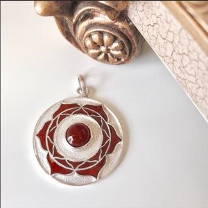 Free People ✨Root Chakra 🧘🏽♀️Red Sterling 🪷Silver Circle Pendant